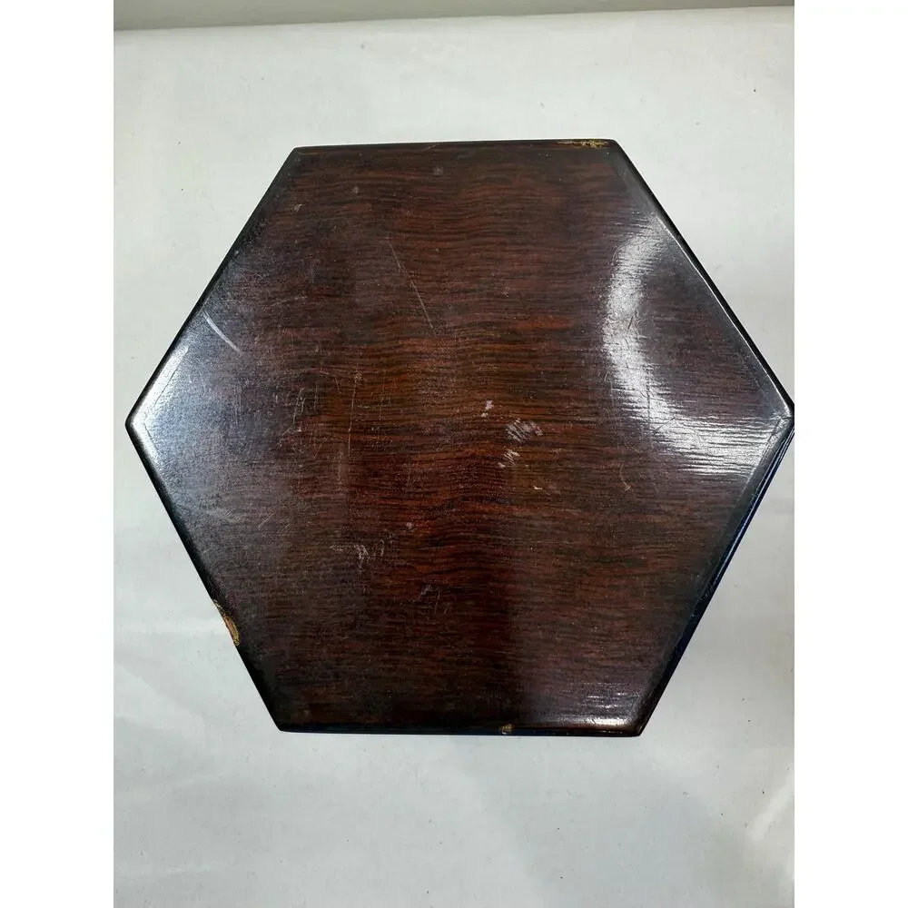 Vintage Chinese Hexagonal Lacquer Wood Boxes Set of 2, Brass Hardware, Green
